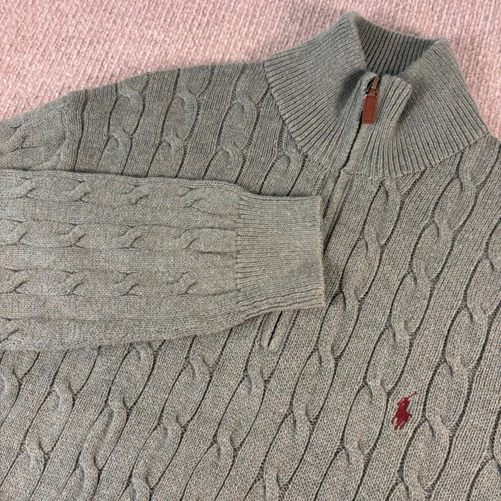 Polo Ralph Lauren Mens XXL Green Cable Knit 1/4 Zip Cotton Sweater Sage Heather